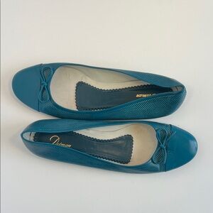 Delman Teal Ballet Flats with Bow Accent